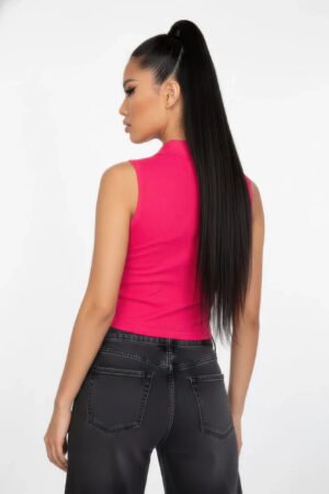 Slim-fit Sleeveless Polo Collar Crop Top Slim-fit Sleeveless Polo Collar Crop Top