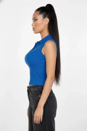 Slim-fit Sleeveless Polo Collar Crop Top Slim-fit Sleeveless Polo Collar Crop Top