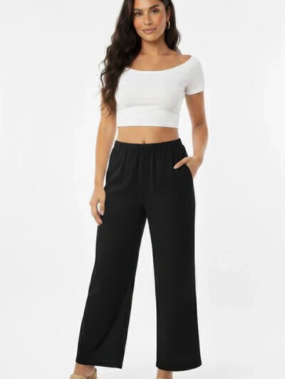 Relaxed Fit 100% Cotton Wide-leg Pants With Side Pockets