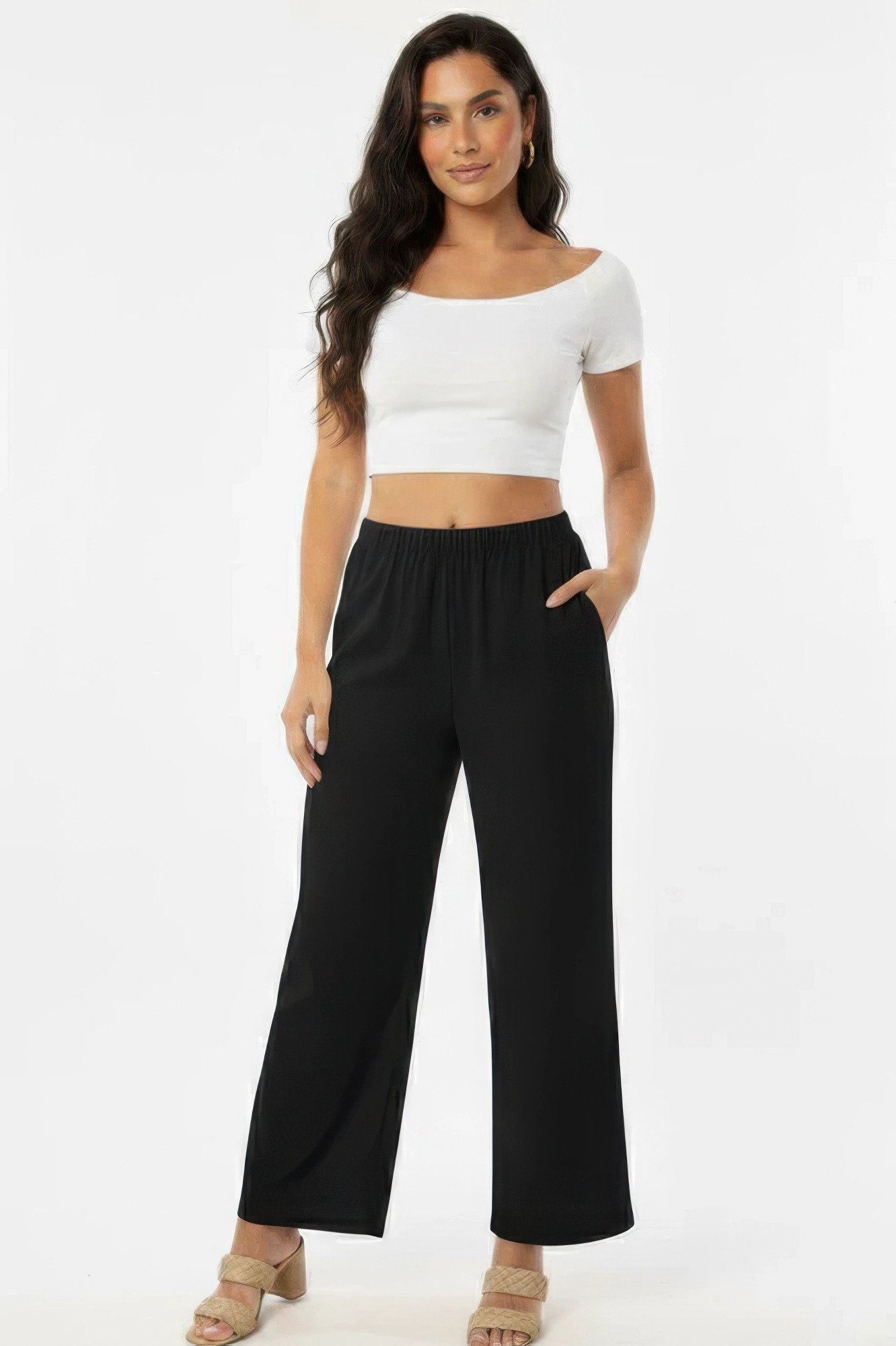 Relaxed Fit 100% Cotton Wide-leg Pants With Side Pockets Relaxed Fit 100% Cotton Wide-leg Pants With Side Pockets
