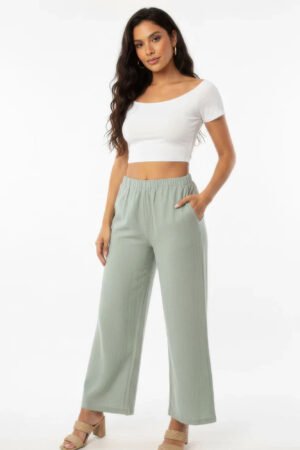 Relaxed Fit 100% Cotton Wide-leg Pants With Side Pockets Relaxed Fit 100% Cotton Wide-leg Pants With Side Pockets