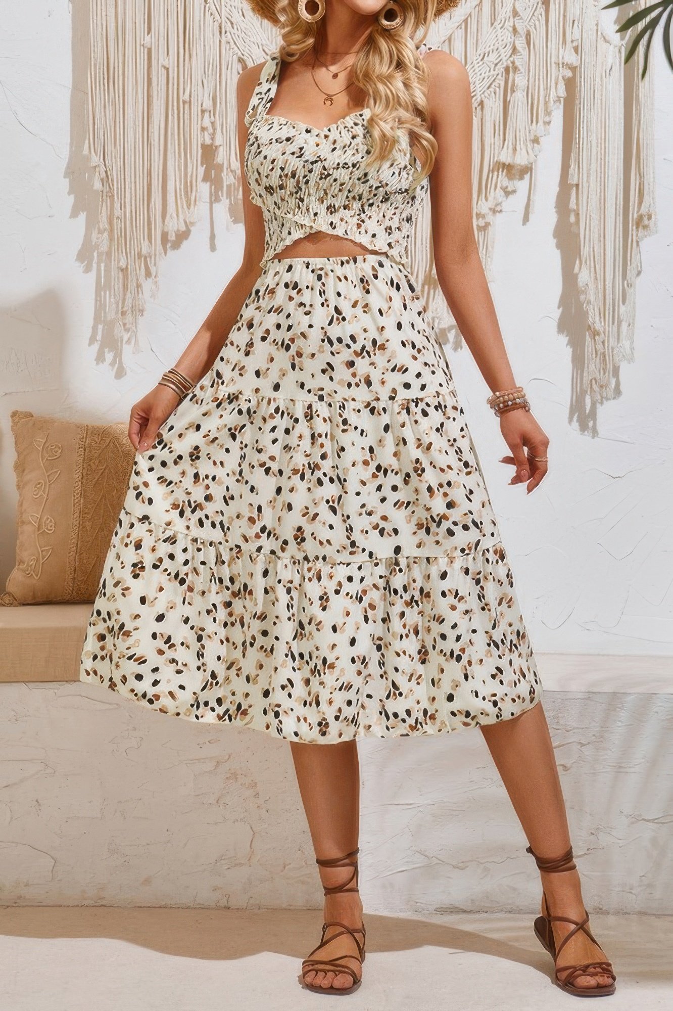 Square Neck Leopard Cut Out Elastic Waist Dress Square Neck Leopard Cut Out Elastic Waist Dress - Image 6