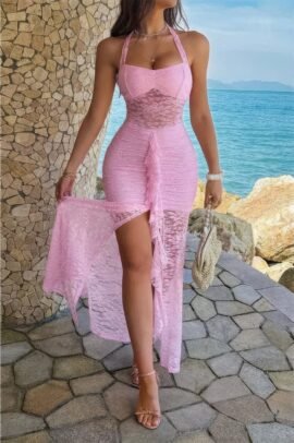Halter Bodycon Lace Dress