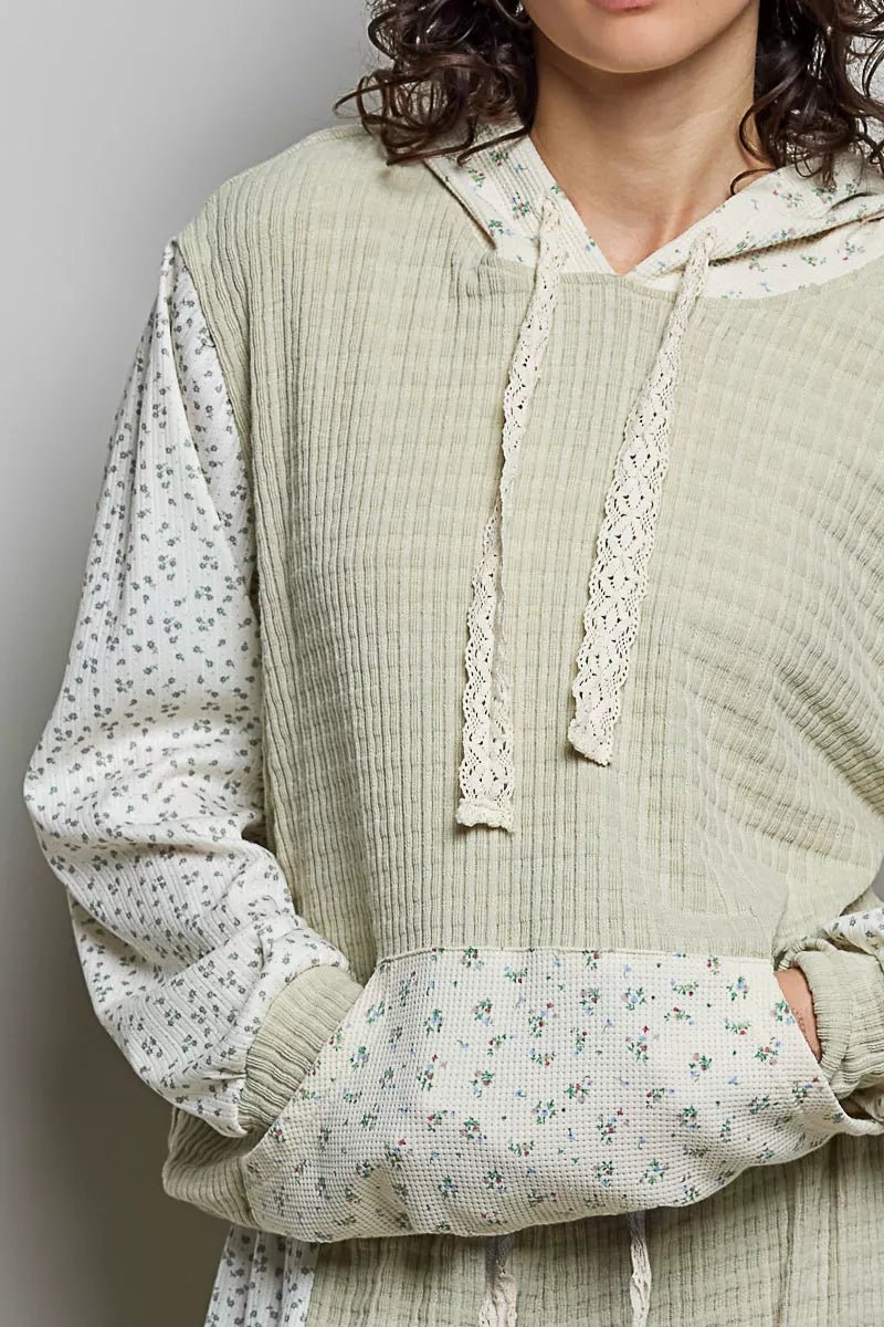 POL Mixed Knit Contrast Print Sleeve Hoodie with Kangaroo Pocket a0023079-3292-49ef-b0a7-1f67b3bd4ca6-Max-Origin