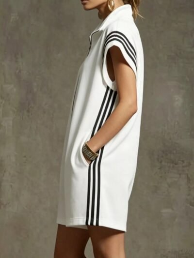 Striped Zip Front Short Sleeve Romper a306a404-df2d-448d-9a4d-9f411a627e71-Max-Origin