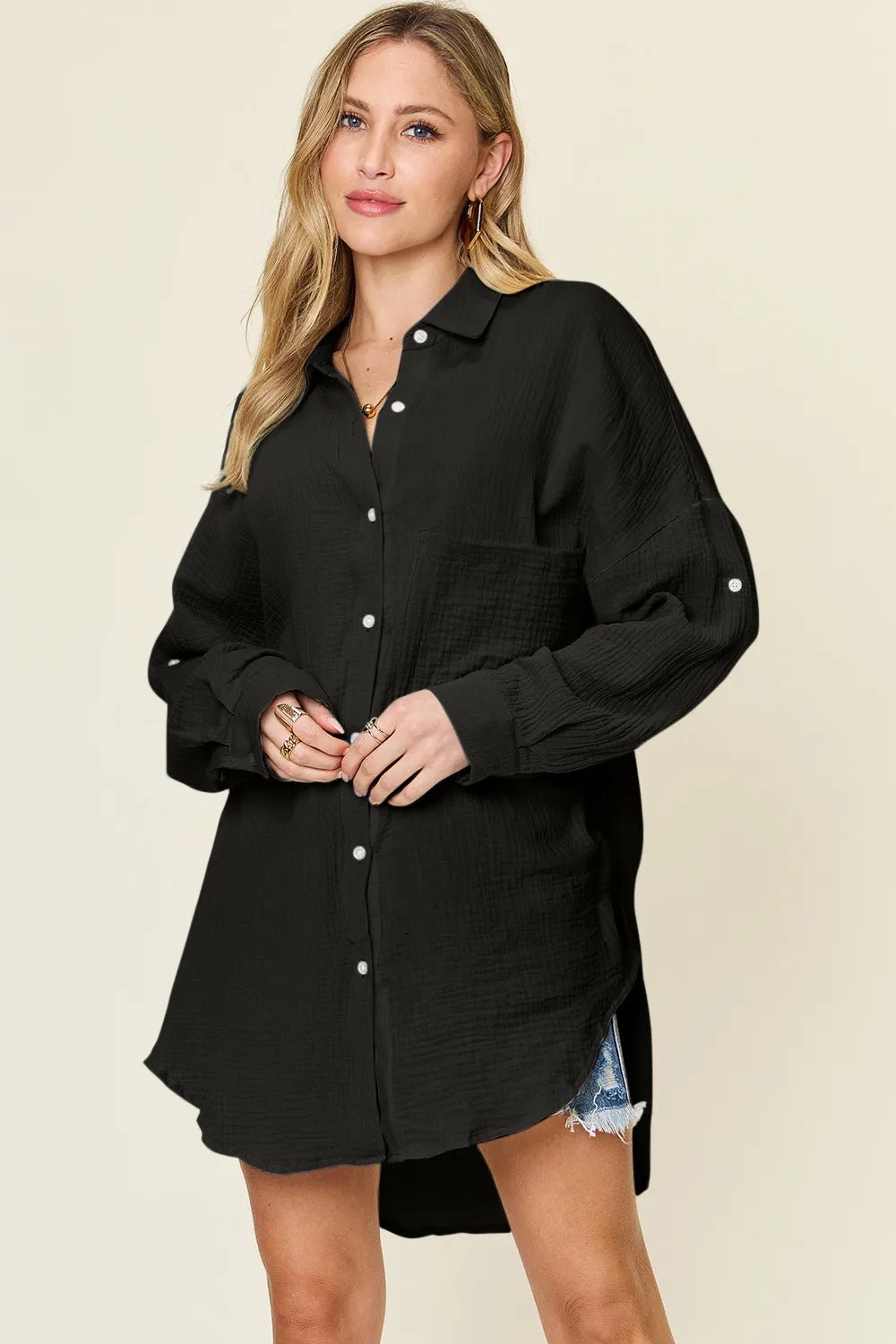 Double Take Full Size Pocketed Texture Button Up Shirt a318b03e-7c8b-413d-a18e-b6edb5407161-Max