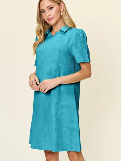 Double Take Full Size Texture Collared Neck Short Sleeve Dress a55e8356-e40f-4ab6-9380-4530671e395f-Max