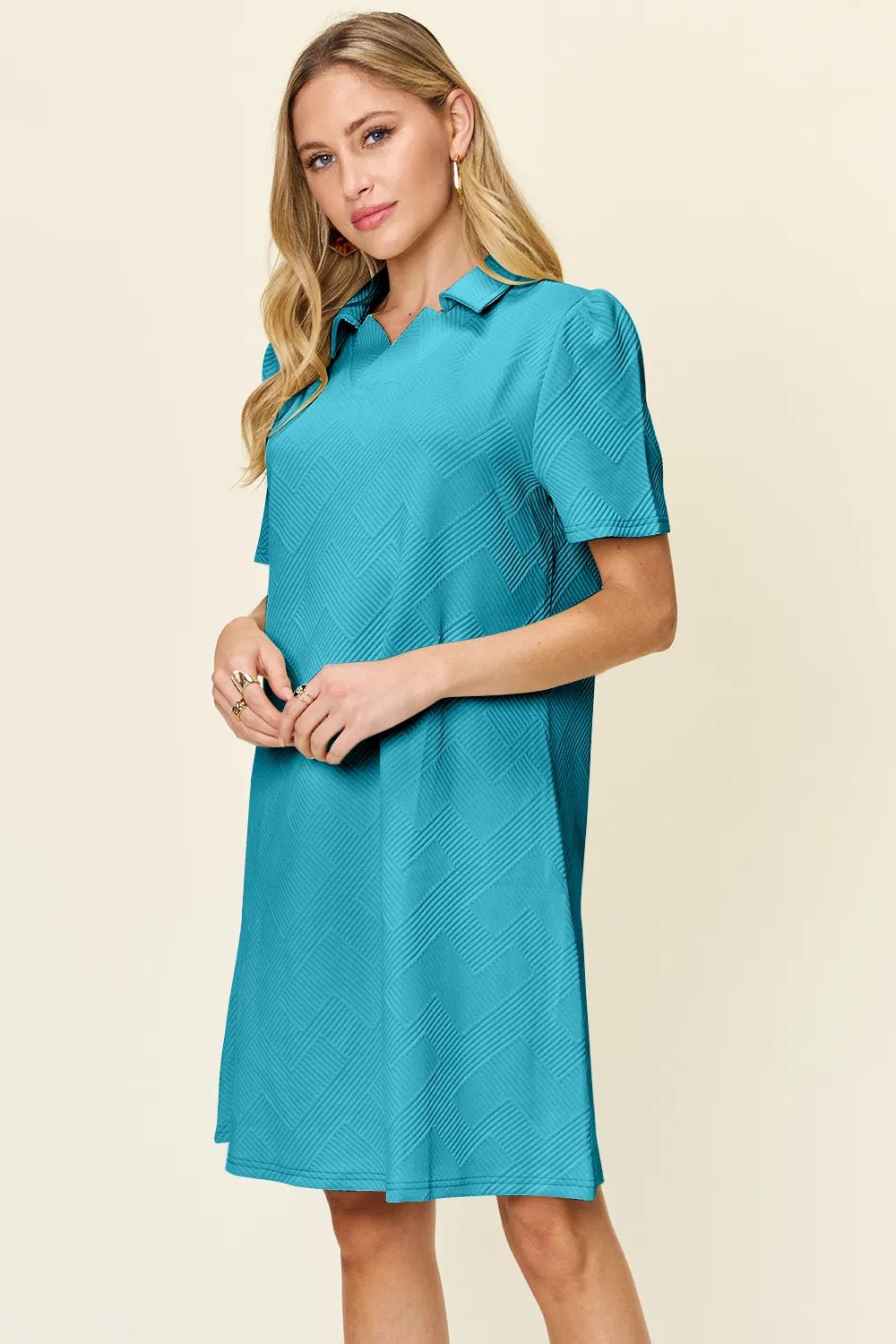 Double Take Full Size Texture Collared Neck Short Sleeve Dress a55e8356-e40f-4ab6-9380-4530671e395f-Max