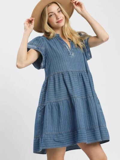 Umgee Chambray Tiered Babydoll Dress aa9c7e1b-651c-4428-8e99-7d25336906a0-Max-Origin