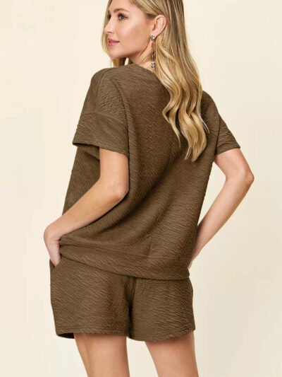 Double Take Full Size Texture Short Sleeve T-Shirt and Drawstring Shorts Set ad5e6490-d577-4bbe-aa86-87ad807bb749-Max