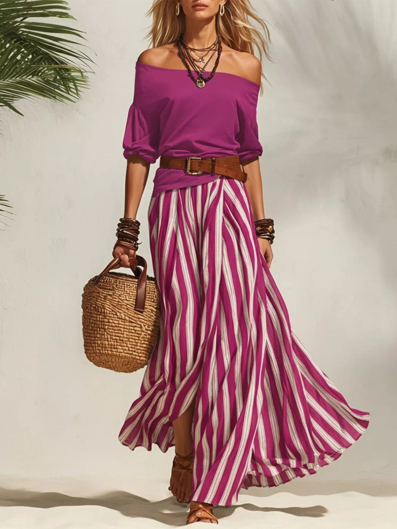 Off Shoulder Top and Striped Maxi Skirt Set 324d78e910c44cb79e50994db3e63a37-Max-Origin
