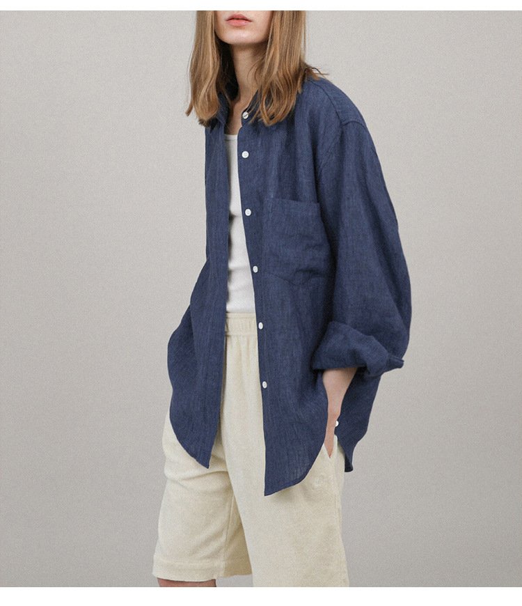 Niche Design Pure Linen Shirt Turn-down Collar Coat Women Niche Design Pure Linen Shirt Turn-down Collar Coat Women - Image 10