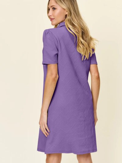 Double Take Full Size Texture Collared Neck Short Sleeve Dress b3172592-a128-45ce-a140-0d1695096b84-Max