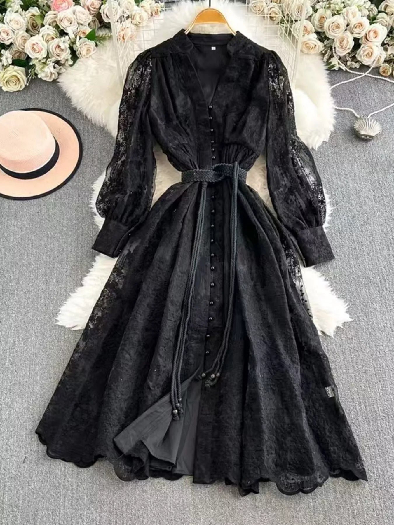 Lace Tie Waist Long Sleeve Dress b36d3da940454f2e99aea15cbc4df1a7-Max-Origin
