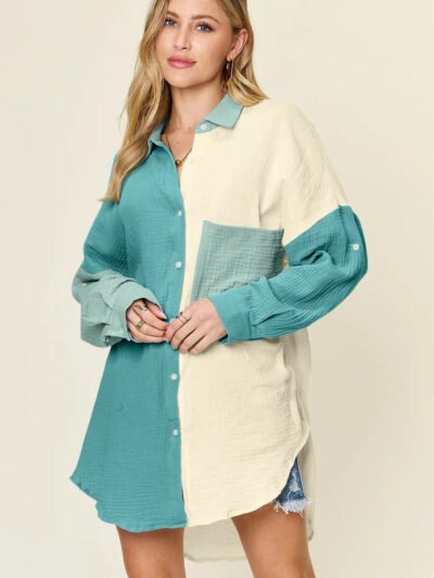 Double Take Full Size Pocketed Texture Button Up Shirt b51136bc-ab03-45eb-a206-23bb13f526d7-Max