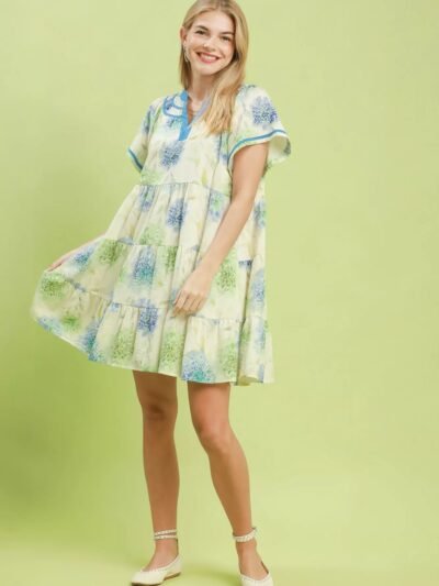 Umgee Floral Print Contrast Trim Tiered Babydoll Dress b5d926a4-feb3-45a6-a289-3c062d41a152-Max-Origin