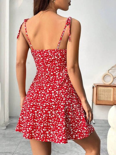Floral Print Dress Summer Sweet A- Line Waist Trimming Dresses Women's Slimming Casual Clothing