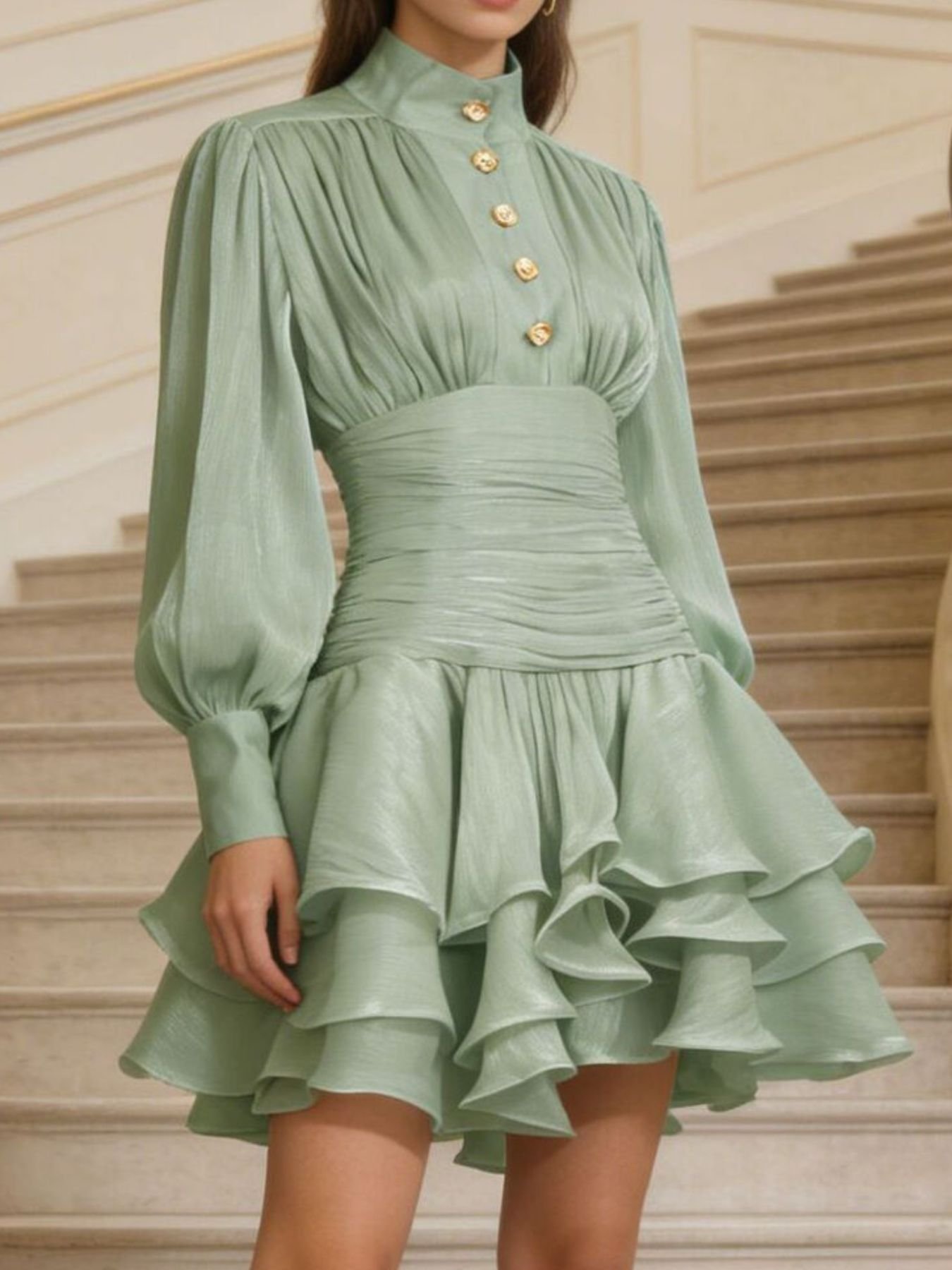 Ruffled Layered Lantern Sleeve Mini Dress b5fe1638-c45c-4a30-82d1-bfb56a4c4311-Max