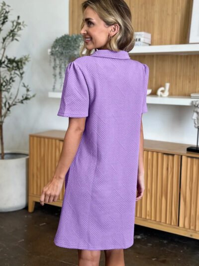 Double Take Full Size Texture Collared Neck Short Sleeve Dress b6bd97f4-0bbc-42d8-97dd-179c3ac64be0-Max