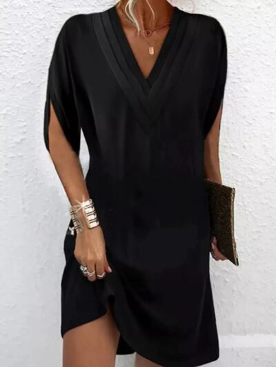 Full Size V-Neck Slit Sleeve Mini Dress Plus Size b73fd6a0665e4f3e8a0683d8a1d3fda5-Max-Origin
