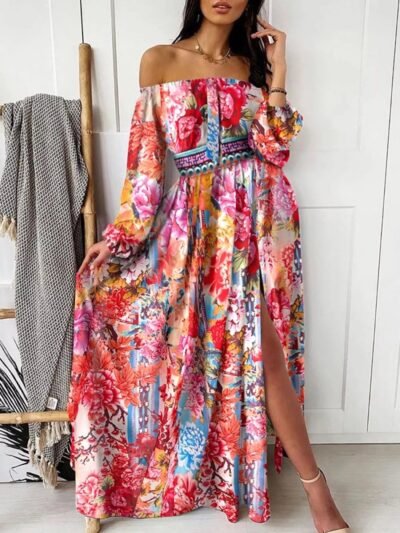 Slit Printed Off Shoulder Maxi Dress d4ecc06290b64a5396819673ebe66a98-Max-Origin