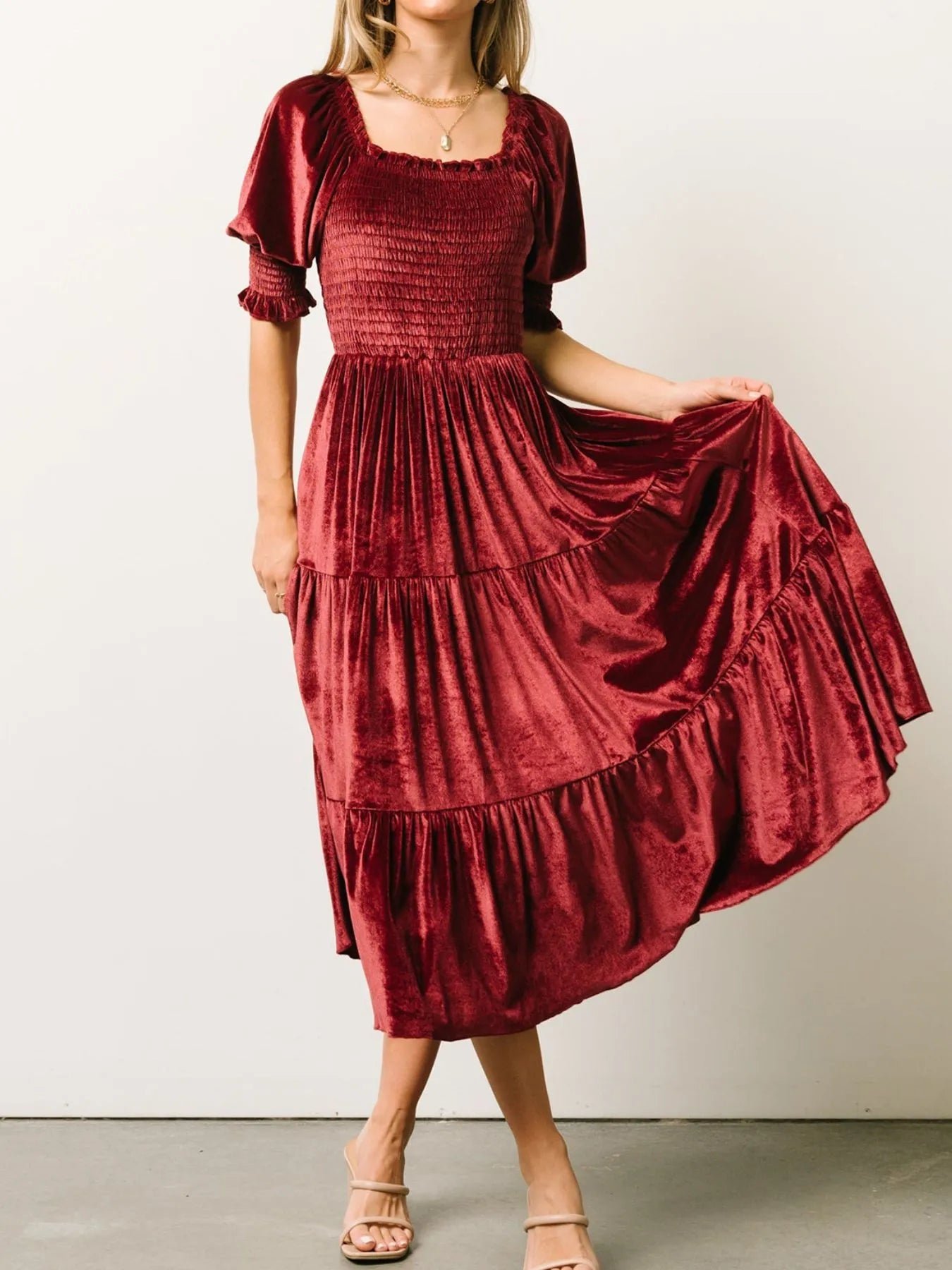 Smocked Half Sleeve Tiered Midi Dress b7fa11cf-584f-4cc3-b67c-295fcc24f289-Max-Origin