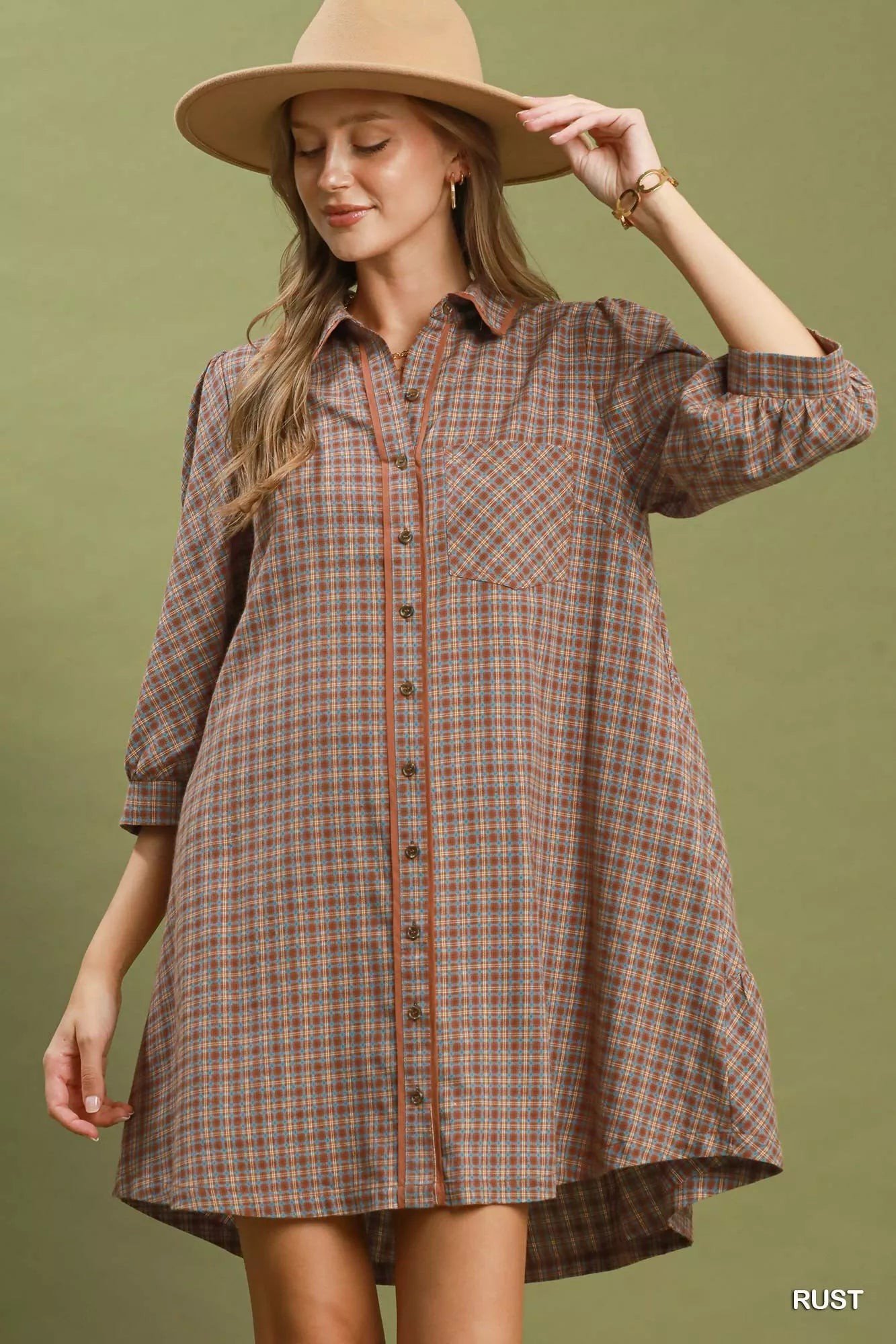 Umgee Plaid Button Down Oversized Shirt Dress 272128cf-c3e4-4bd0-a734-d865ab97ea70-Max-Origin