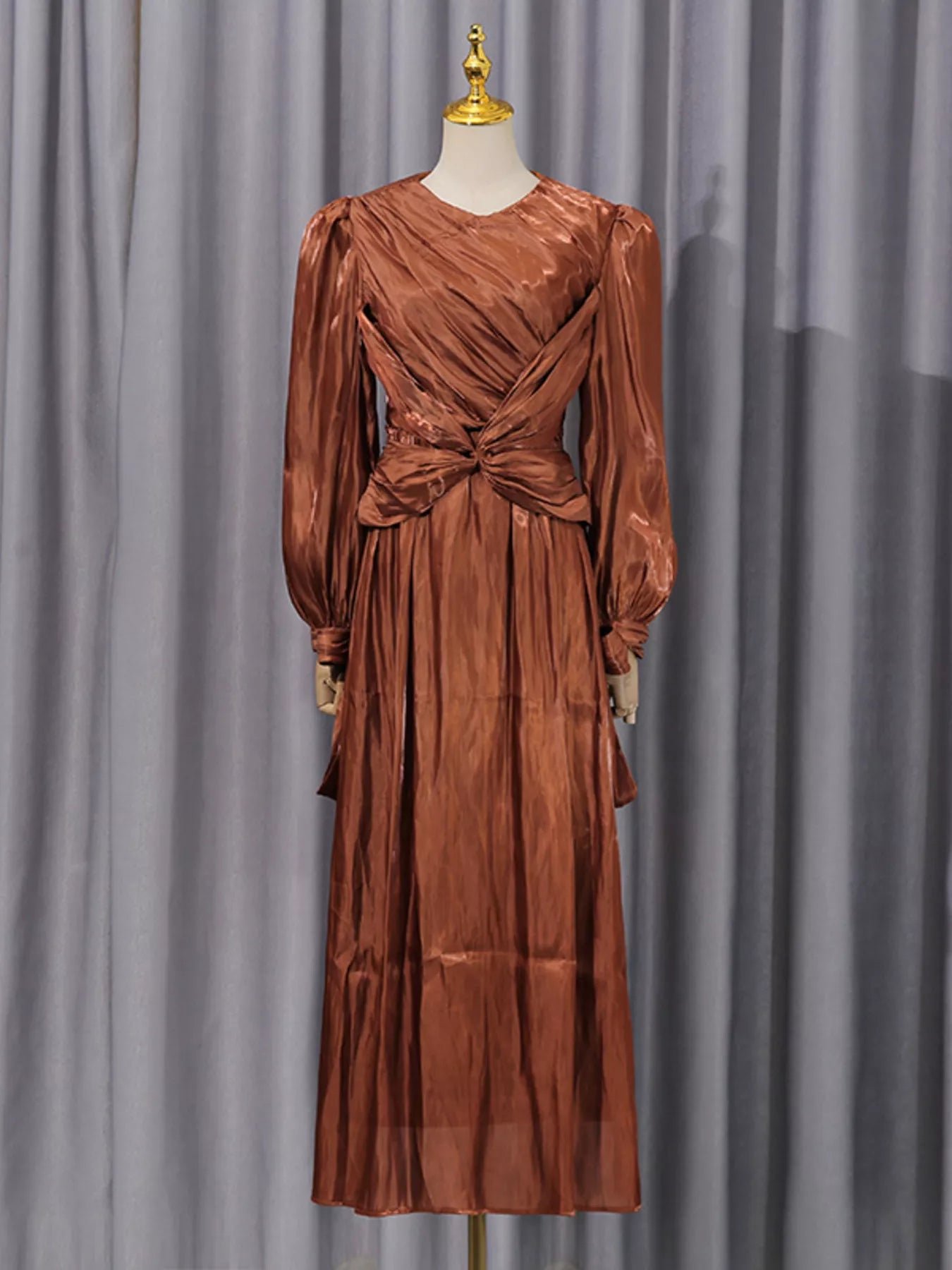 Front Twisted Draped Long Sleeve Maxi Dress bc49bc0cd5fe4972aa5e7068016723da-Max-Origin