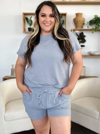 Double Take Full Size Texture Short Sleeve T-Shirt and Drawstring Shorts Set bc774db2-a395-4c56-a543-adbef69b96f1-Max