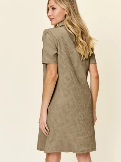 Double Take Full Size Texture Collared Neck Short Sleeve Dress bd713369-47f5-4321-a0f3-9ed64aa4a4f0-Max