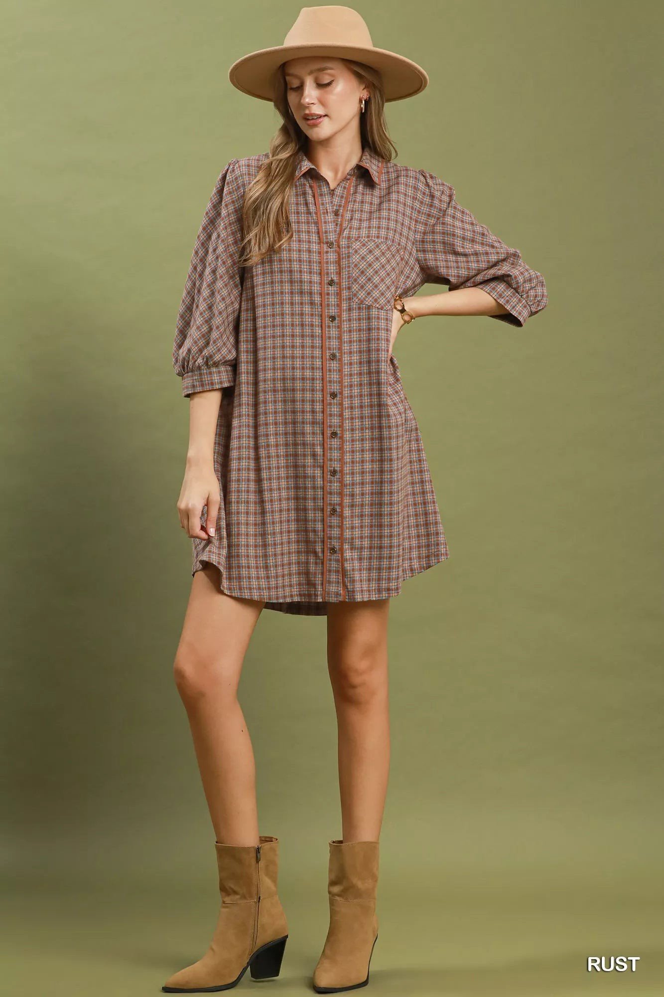 Umgee Plaid Button Down Oversized Shirt Dress fb563a21-4020-427d-a1b5-d7ba66fdae5e-Max-Origin