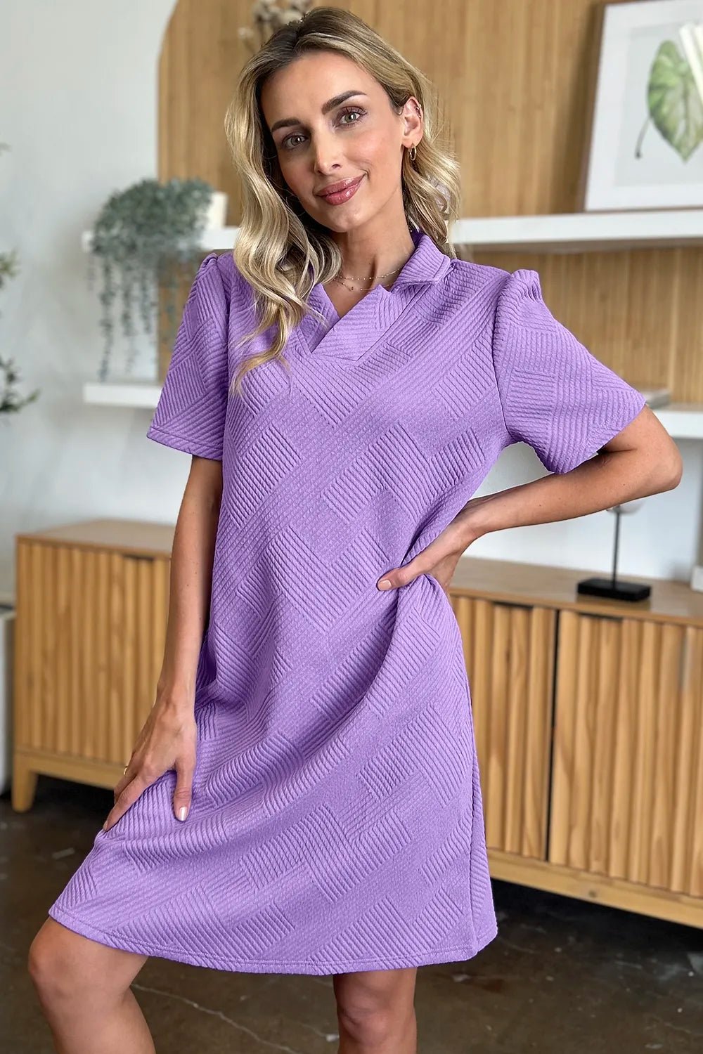Double Take Full Size Texture Collared Neck Short Sleeve Dress c1f02ca8-928a-4b3e-85b4-df99c08e487e-Max