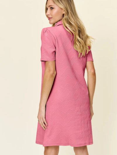 Double Take Full Size Texture Collared Neck Short Sleeve Dress c26cd530-17dc-4f50-a65c-31ea3f4f977d-Max
