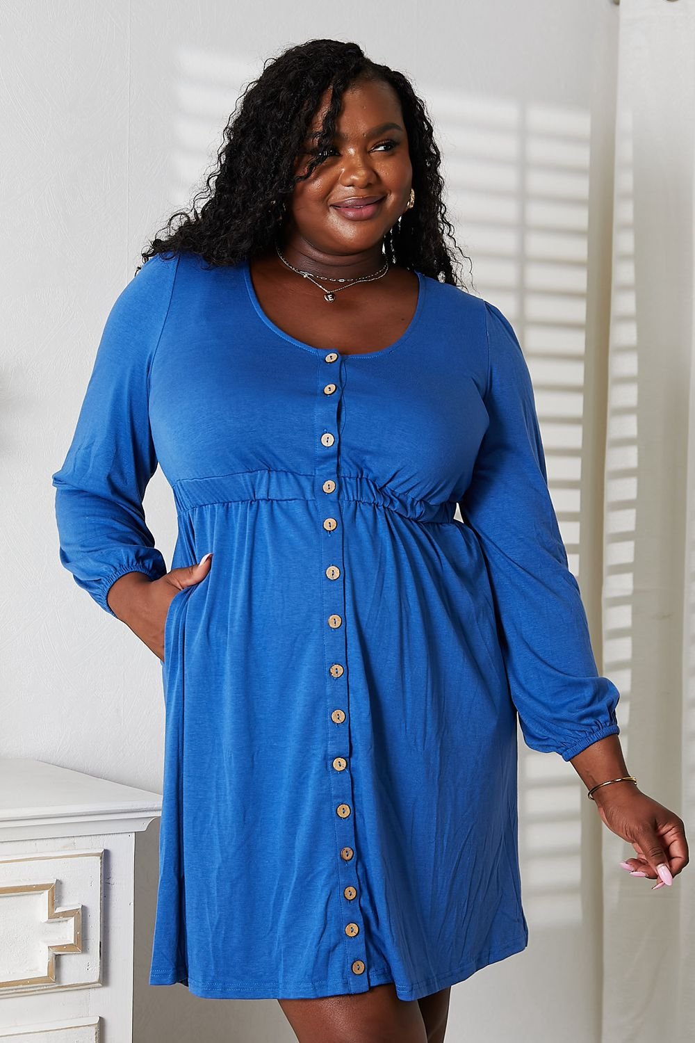 Double Take Scoop Neck Empire Waist Long Sleeve Magic Dress c3f082f686e4439180f57959e4499093-Max