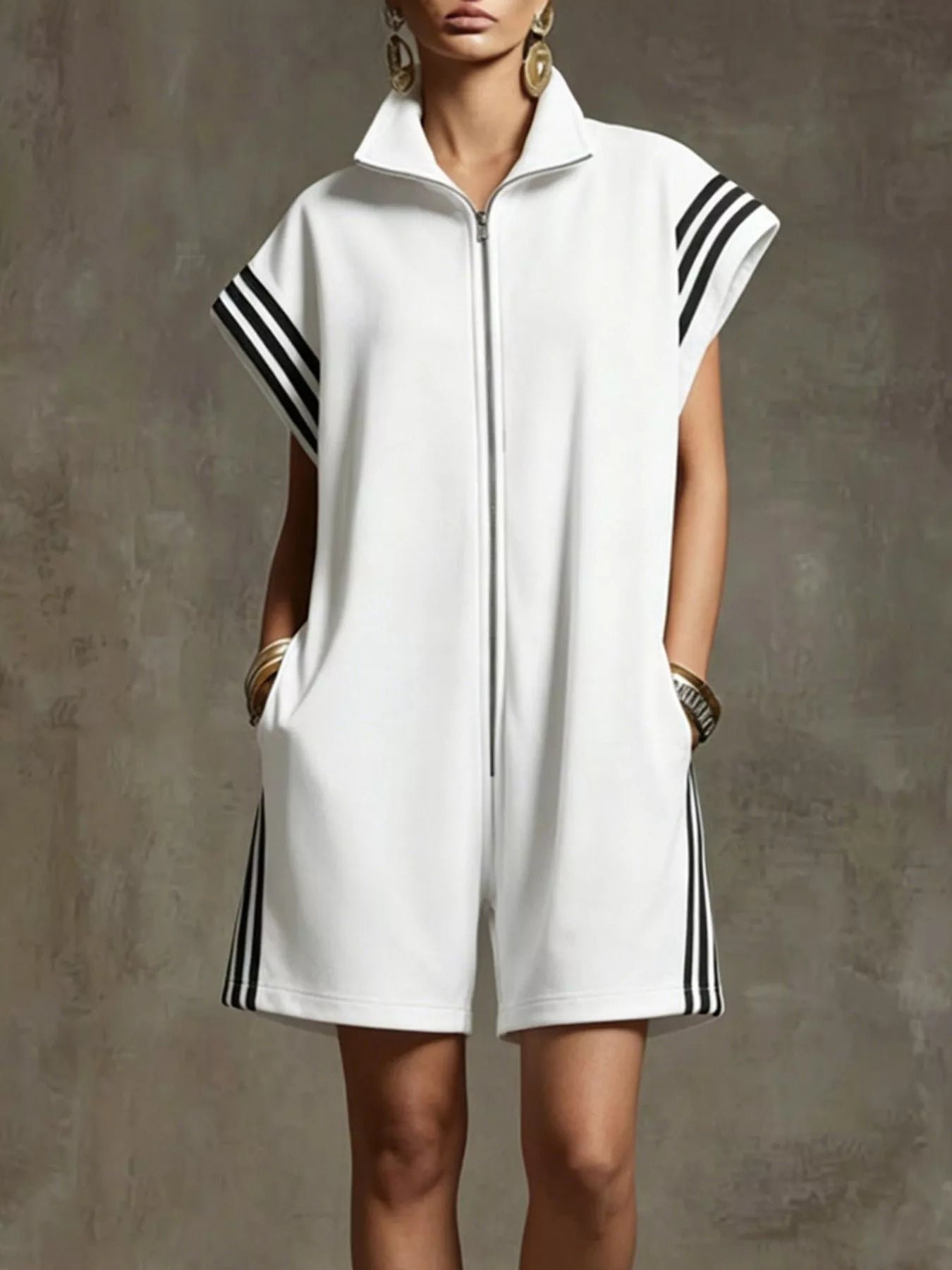 Striped Zip Front Short Sleeve Romper c4ed4a69-e564-4cdb-aef2-3f31defc3274-Max-Origin