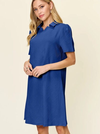 Double Take Full Size Texture Collared Neck Short Sleeve Dress cda9656b-7d19-4f40-88ea-f4c9ed15b9f3-Max