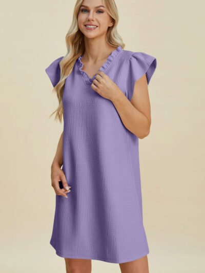 Double Take Full Size Ruffled V-Neck Cap Sleeve Dress cde3c3a9-1cf4-4281-b065-78b90899f76d-Max