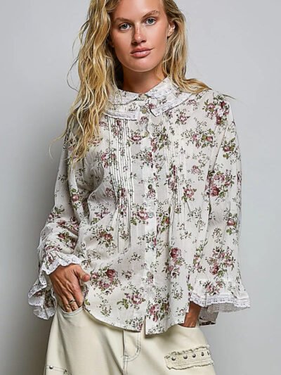 POL Floral Lace Trim Pintuck Button-Down Shirt cf92f26e-0ab6-4a11-a842-5bfc3c09333a-Max-Origin