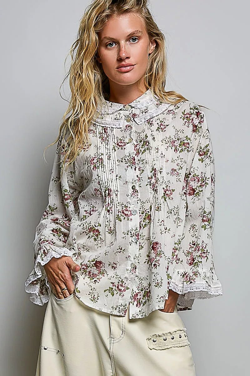 POL Floral Lace Trim Pintuck Button-Down Shirt cf92f26e-0ab6-4a11-a842-5bfc3c09333a-Max-Origin