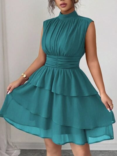 Sleeveless Mock Neck Layered Ruffle Dress cfac1b20-ba94-4d57-936f-92ebd5a1541c-Max-Origin