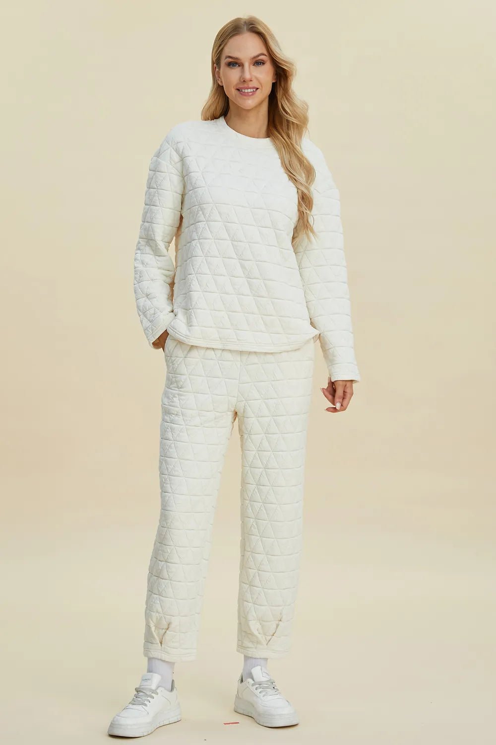 Double Take Full Size Texture Round Neck Long Sleeve Top and Pants Set d0053c7d-f1b8-4222-a50e-490e8542a348-Max