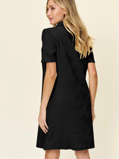 Double Take Full Size Texture Collared Neck Short Sleeve Dress d11750f8-7a36-4829-b263-90e734e1e44e-Max