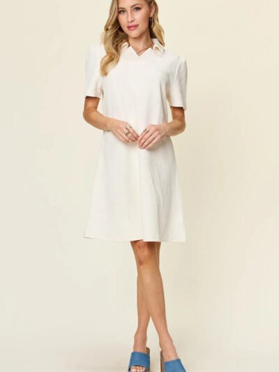 Double Take Full Size Texture Collared Neck Short Sleeve Dress d5136052-47bf-4a68-93a0-d7399784f3cd-Max