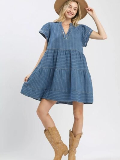 Umgee Chambray Tiered Babydoll Dress d78f1511-1455-483b-8663-d4c025bb63ee-Max-Origin