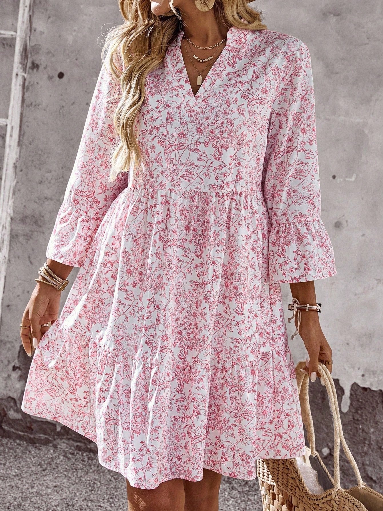 Loose V-neck Ruffle Floral Dress For Women Loose V-neck Ruffle Floral Dress For Women - Image 6