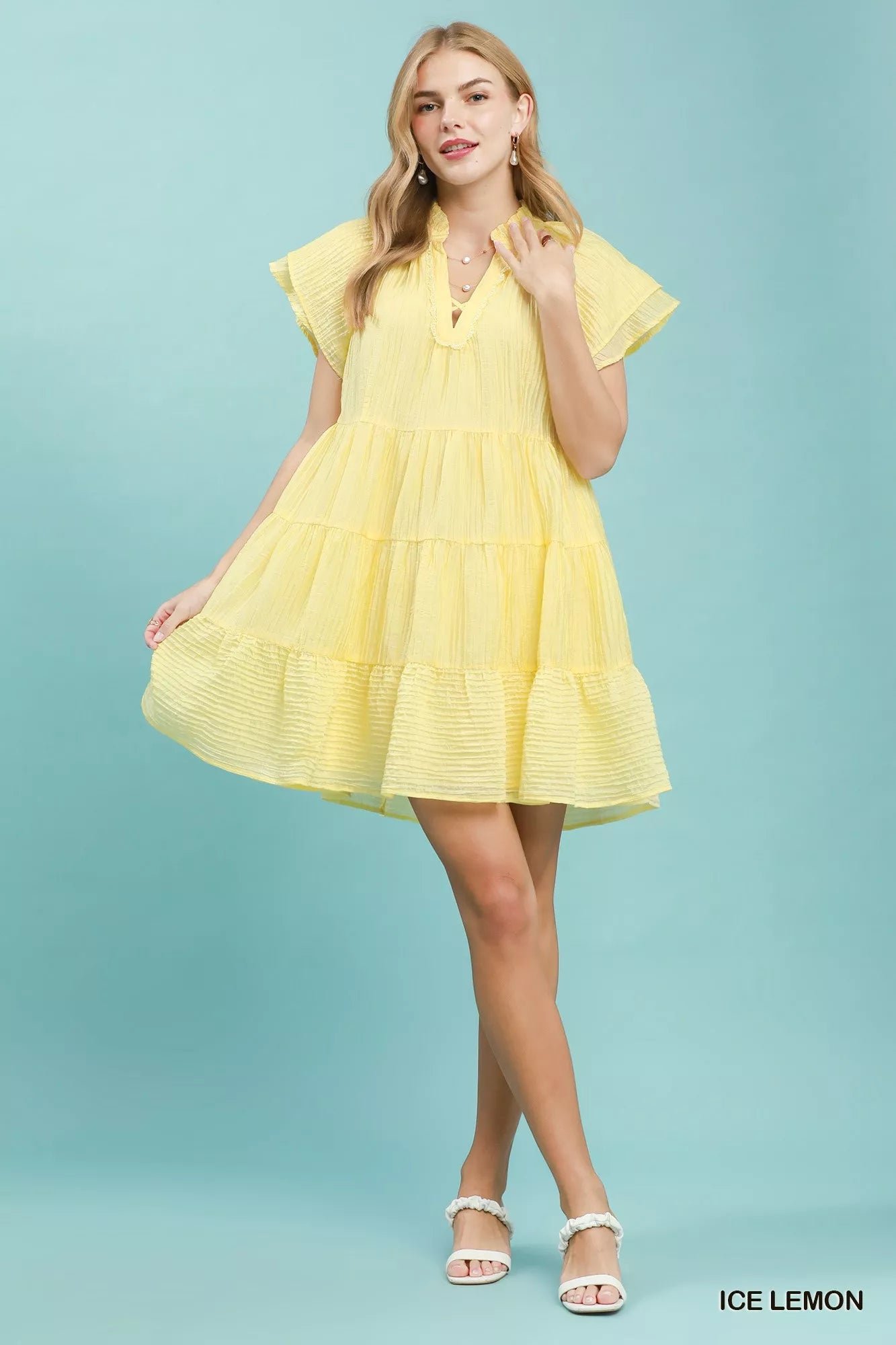 Umgee Tiered Ruffle Sleeve Textured Mini Dress d92a1198-2345-482e-8575-166e2a134f62-Max-Origin