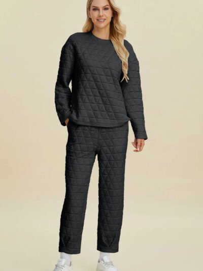 Double Take Full Size Texture Round Neck Long Sleeve Top and Pants Set de8b8f67-219e-44a9-9365-b6414167fede-Max