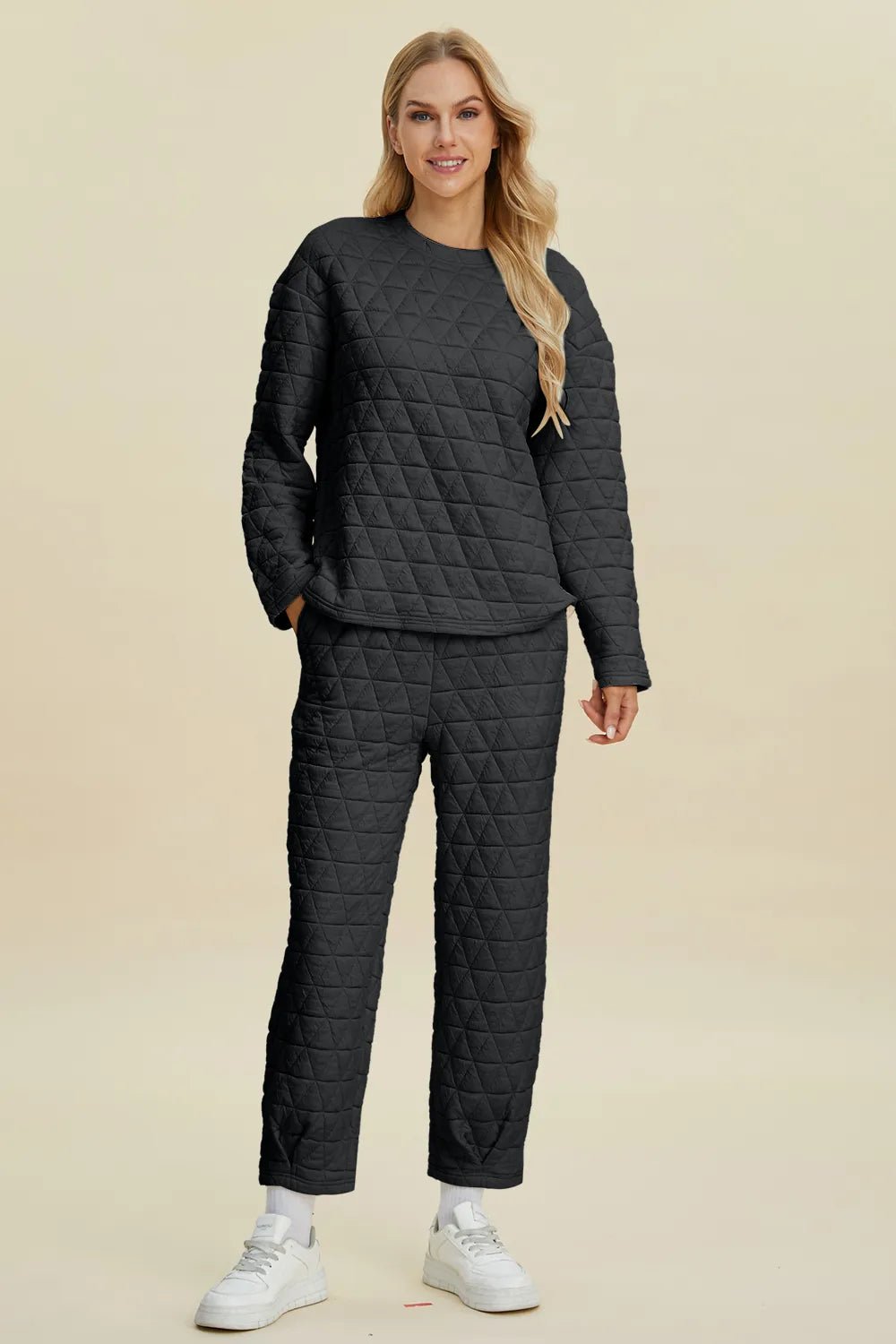 Double Take Full Size Texture Round Neck Long Sleeve Top and Pants Set de8b8f67-219e-44a9-9365-b6414167fede-Max