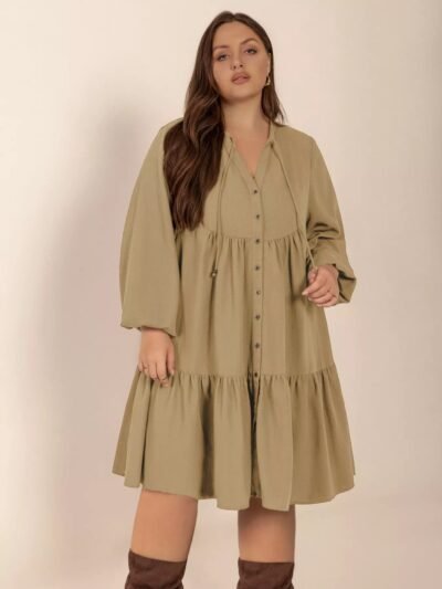 Plus Size Tie Neck Balloon Sleeve Dress dedb4756-b2c4-4ca1-bba7-68e171ebfdc2-Max-Origin