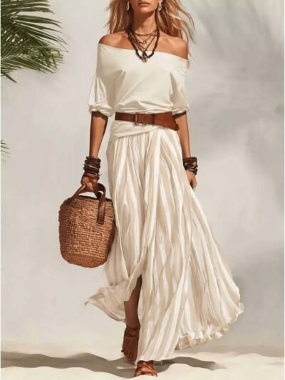Off Shoulder Top and Striped Maxi Skirt Set a43b2aa3-a710-46a3-ada5-7e7f6bccf6a0-Max-Origin